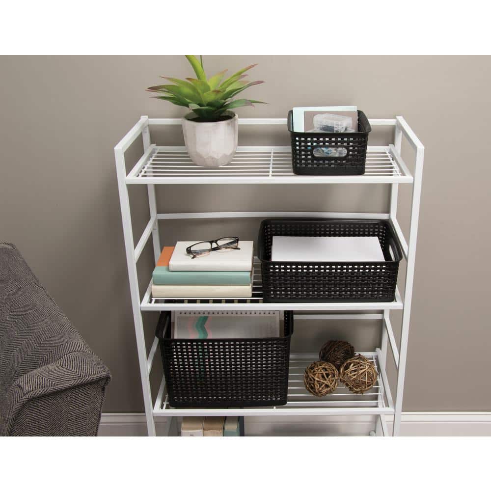 Black Stackable Plastic Weave Storage Bins, Set of 3