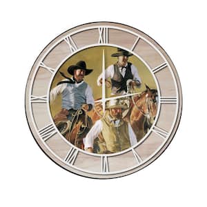 "That Western Spirit" Woodgrain Accent and White Numbers Imaged Wall Clock
