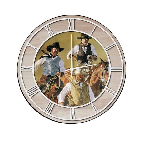 Unbranded "That Western Spirit" Woodgrain Accent and White Numbers Imaged Wall Clock
