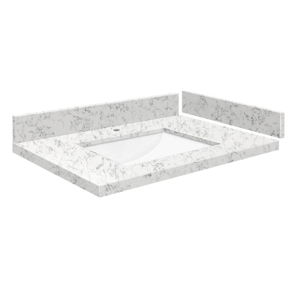 Transolid Silestone 25.25 in. W x 22.25 in. D Qt. White Rectangular