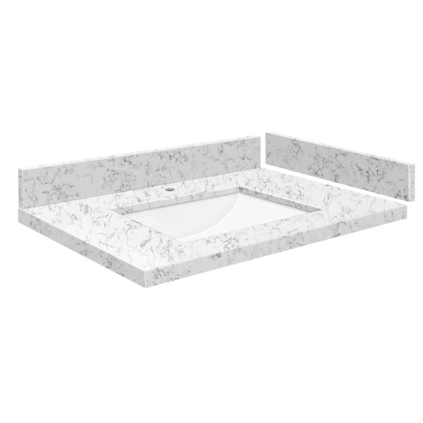 Transolid Silestone 25 in. W x 22.25 in. D Qt. White Rectangular Single Sink Vanity Top in Lyra