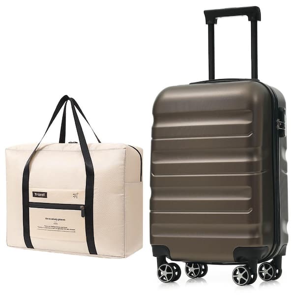 3 Bags 3-Piece Brown ABS 24" Hardside Luggage Set with 2 Packing Cubes, 360° Dual Spinner