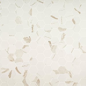 Ader Calacatta 12 in. x 12 in. x 10mm Matte Porcelain Mesh-Mounted Mosaic Floor and Wall tile (6.88 sq. ft./ Case)