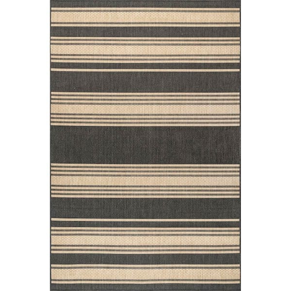 Lauren Liess Romy Striped Indoor/Outdoor Area Rug Charcoal 5 ft. x 8 ft. Area Rug