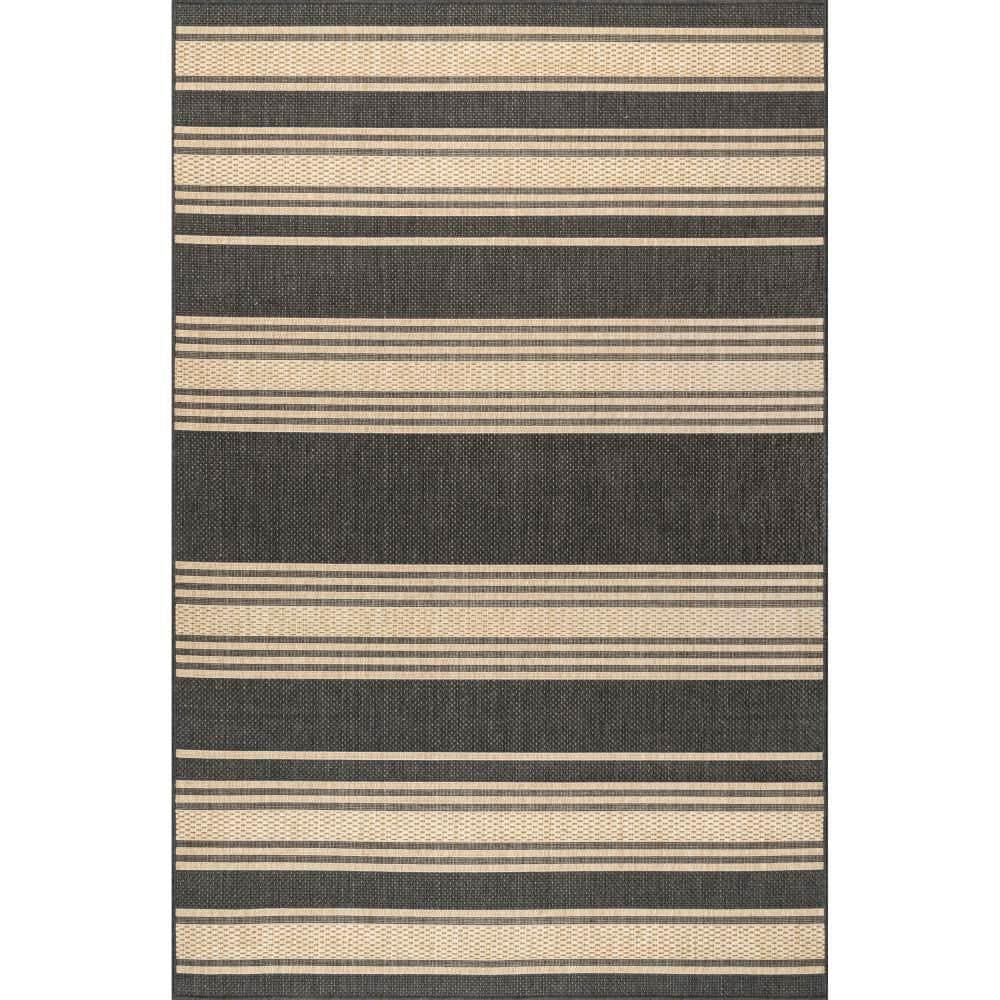 Gray and Beige Striped Synthetic 8' x 10' Area Rug