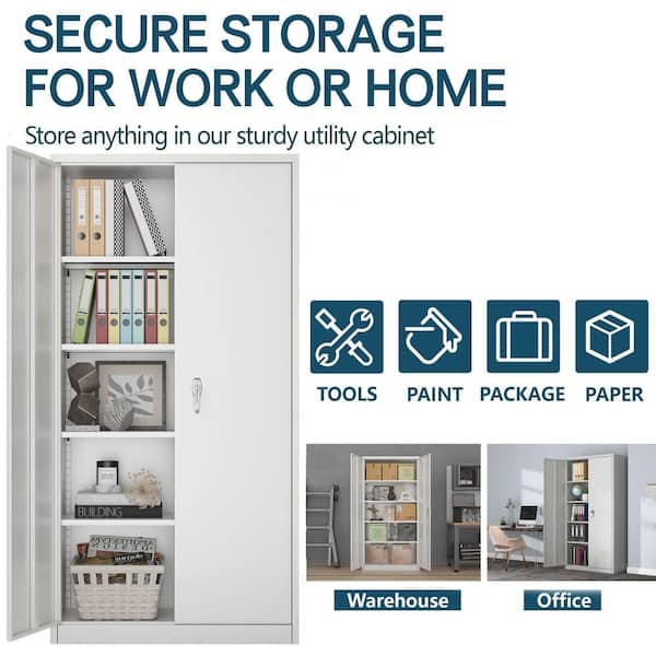 36 in. W x 72 in. H x 18 in. D  Gray Lockable Metal Storage Freestanding Cabinet with 4-Shelves for Office, Garage, Home