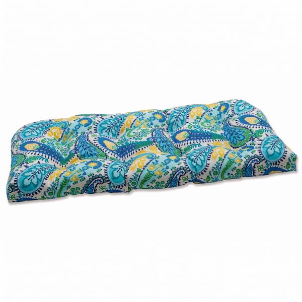 Pillow Perfect Paisley Rectangular Outdoor Bench Cushion in Blue/Green Amalia