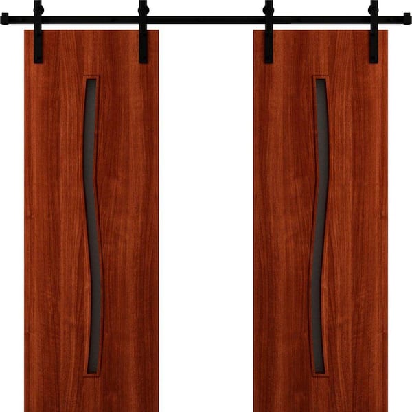 3012 84 in. x 84 in. Sold Core Walnut Franko Color Wood Sliding Barn Door with Hardware Kit