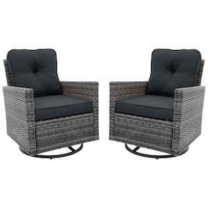 2-piece Gray Wicker 360° Swivel Outdoor Rocking Chair with Dark Gray Cushion