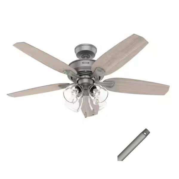 Channing 52 in. Matte Silver Ceiling Fan with Light and 12 in. Downrod Combo