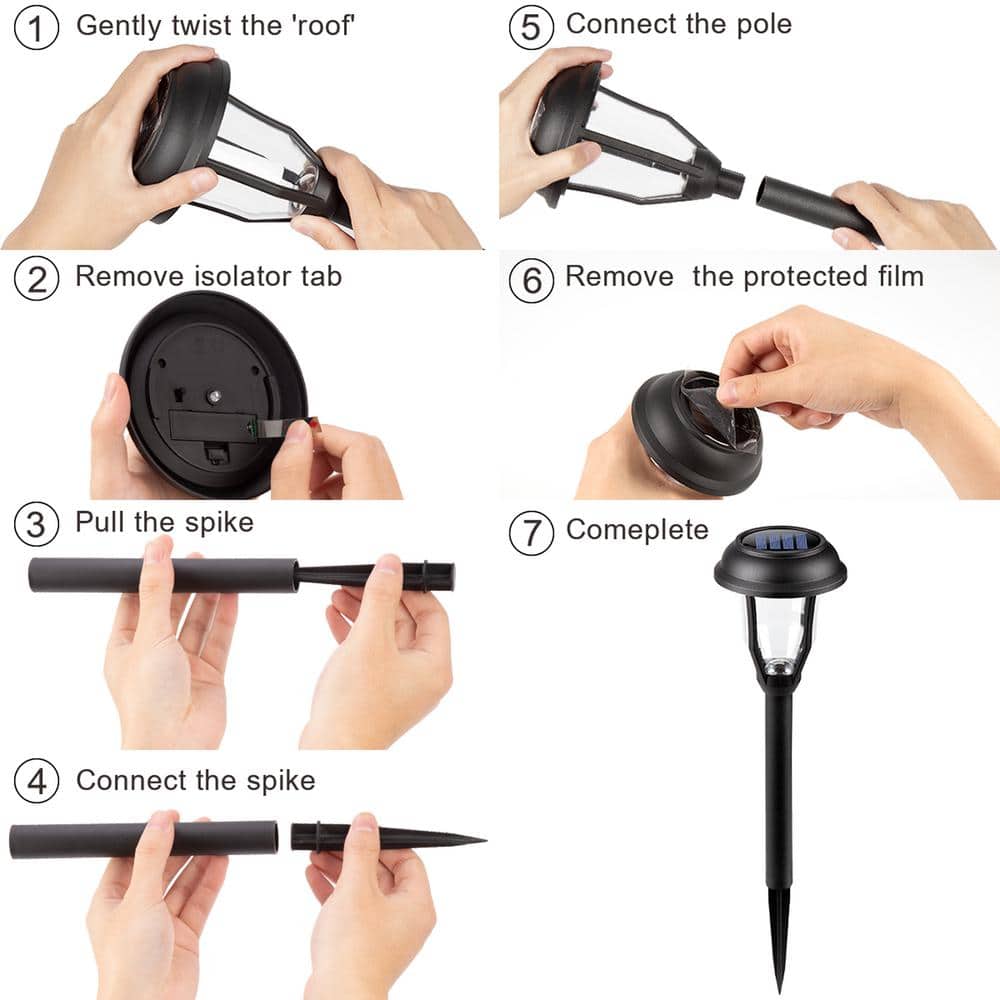 Solar Black Integrated LED Path Lights with Clear Lens (8-Pack)