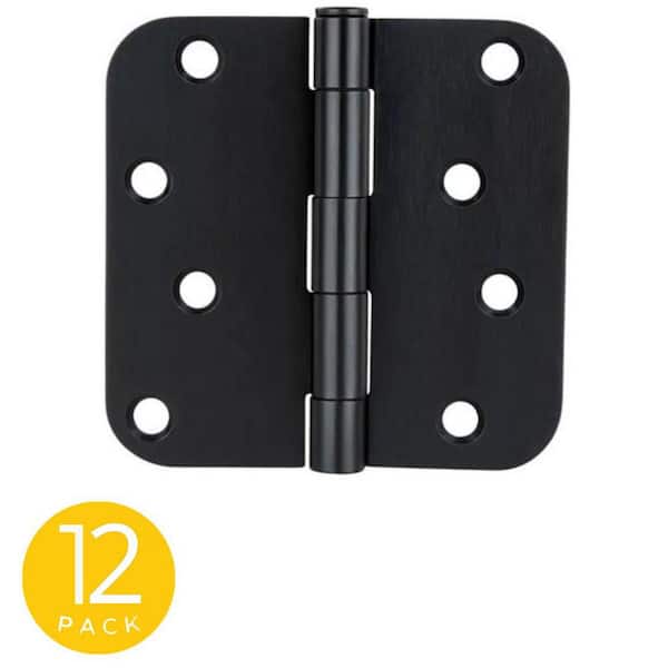 4 in. x 4 in. Matte Black Full Mortise Residential 5/8 in. Radius Standard Door Hinge with Removable Pin - (Set of 12)