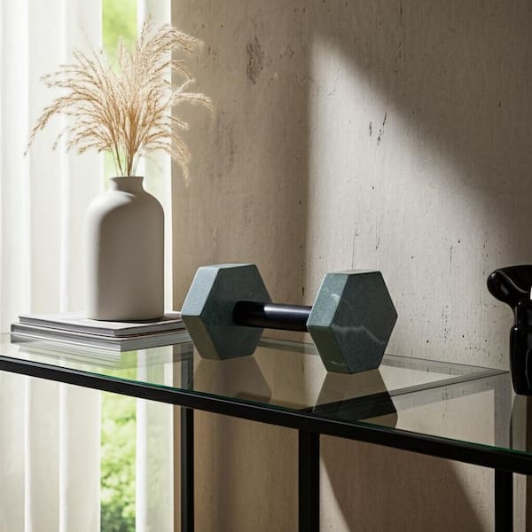 Liv & Skye Green 8 in. x 4 in. Marble Dumbbell Geometric Sculpture