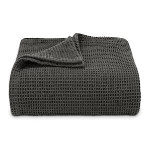 Waffleweave 1-Piece Soft Charcoal 100% Cotton Full/Queen Blanket