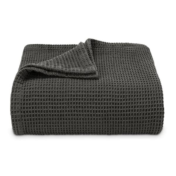 Waffle Weave 1-Piece Soft Charcoal 100% Cotton King Blanket