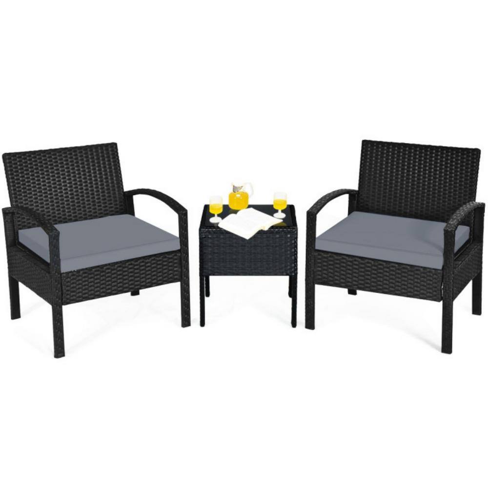 Clihome 3-Piece PE Rattan Wicker Patio Conversation Set Sofa Set with ...