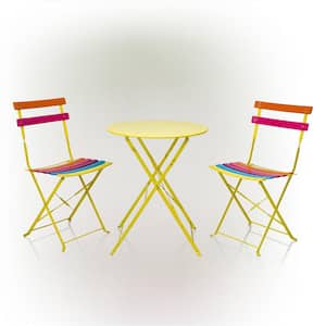Indoor/Outdoor 3-Piece Bistro Set Folding Table and Chairs Patio Seating, Rainbow