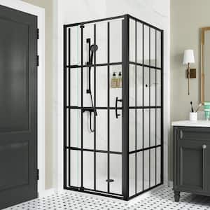 36 in. W x 72 in. H Pivot Framed Corner Shower Enclosure Shower Door in Matte Black Finish with Clear Glass (6 mm)