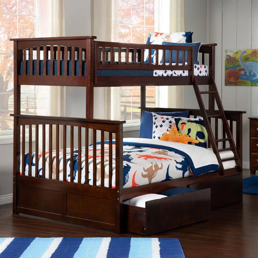 Walnut Full Size Bunk Bed with Storage Drawers