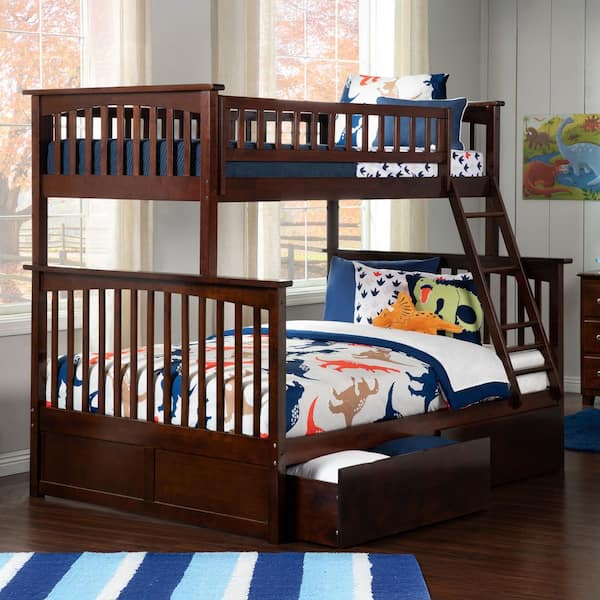 AFI Columbia Bunk Bed Twin Over Full with 2 Urban Bed Drawers in Walnut