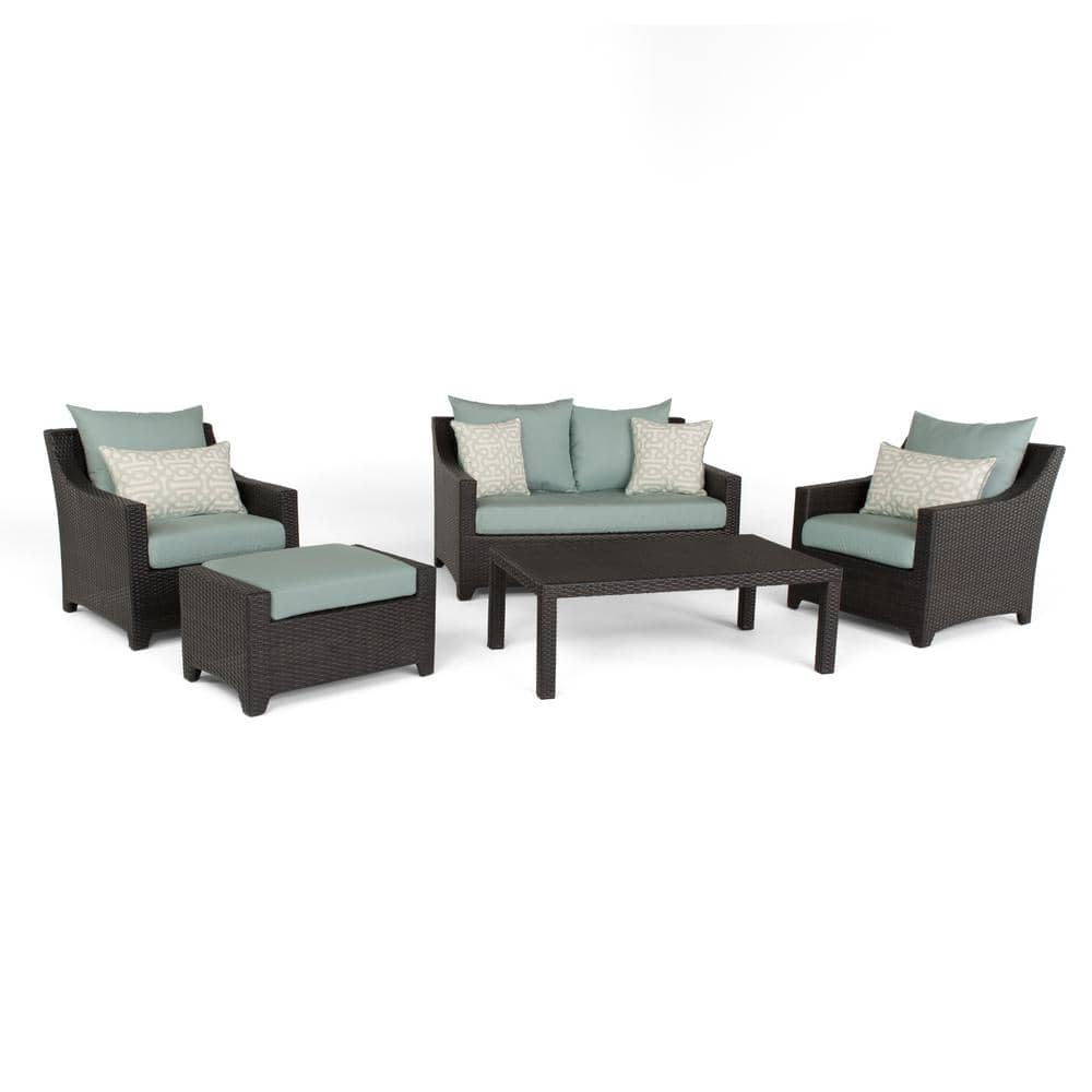 Deco 5-Piece Wicker Patio Loveseat and Club Conversation Set with Sunbrella Spa Blue Cushions -  RST BRANDS, OP-PEOSS5-SPA-K