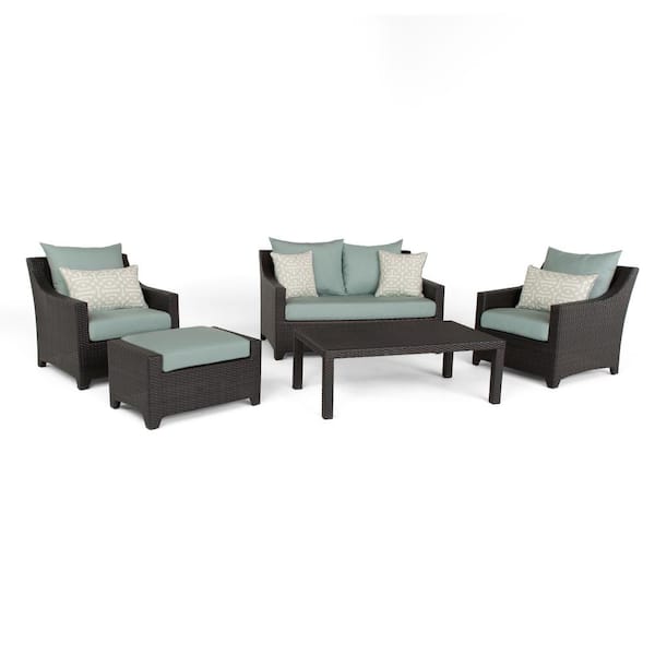RST BRANDS Deco 5-Piece Wicker Patio Loveseat and Club Conversation Set with Sunbrella Spa Blue Cushions