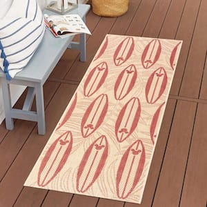 Mickey Mouse Surfboard Sand/Red 2 ft. x 6 ft. Geometric/Animal Print Indoor/Outdoor Runner Rug