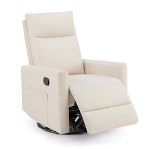 Beige Modern PU Leather Swivel Rocking Rocker Recliner with Extra Large Footrest and Upholstered Deep Seat