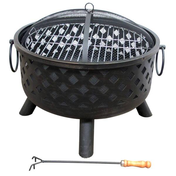 Fireside Escapes Diamond Weave Steel Fire Pit with Cooking Grate-DISCONTINUED