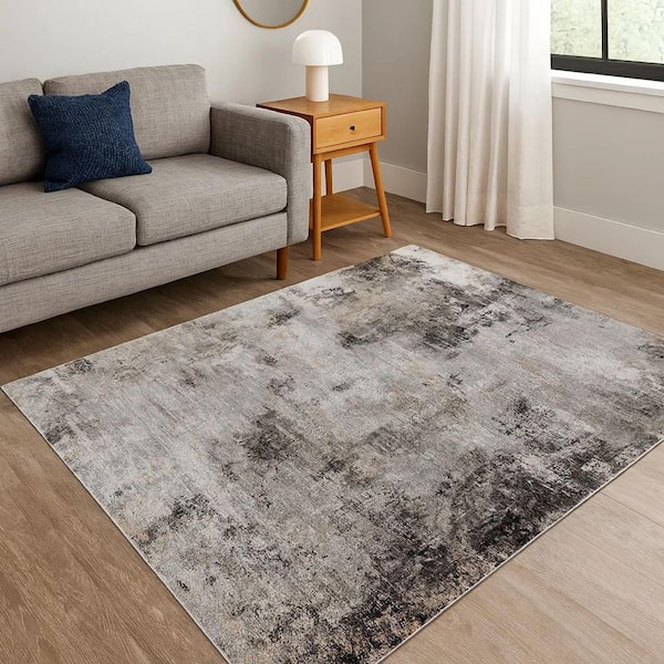 Ley Black, Gray and White Geometric 5 ft. x 7 ft. Area Rug