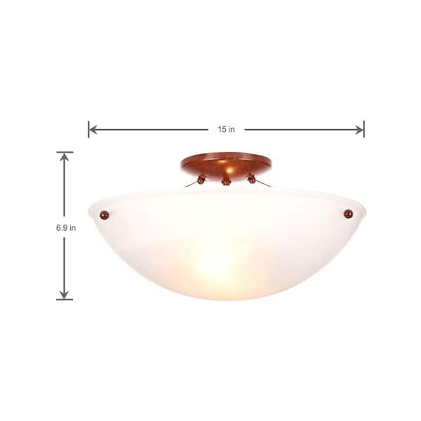 Hampton Bay 15 in. 2-Light Nutmeg Semi-Flush Mount with Faux
