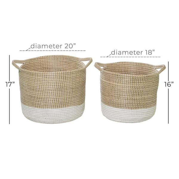 Litton Lane Seagrass Handmade Two Toned Storage Basket with Matching Lids ( Set of 2) 041279 - The Home Depot