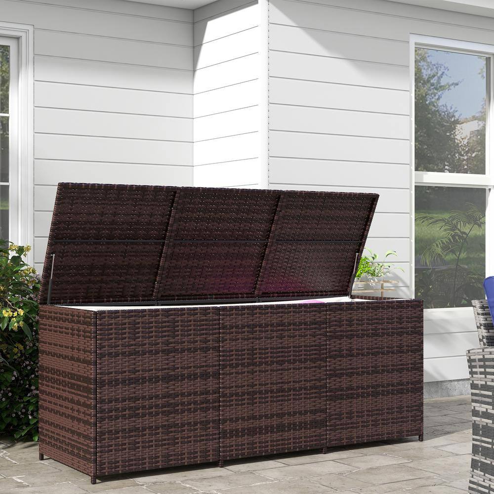 Mixed Brown Wicker and Plastic Outdoor Deck Box, 70.9"