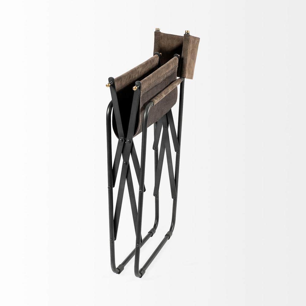 Brown Leather Upholstered Arm Chair with Metal Frame