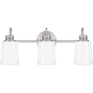 21.3 in. 3-Light Brushed Nickel Vanity Light with Frosted Glass Shades
