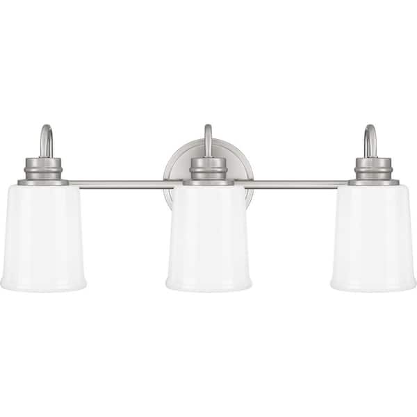 DSI LIGHTING 21.3 in. 3-Light Brushed Nickel Vanity Light with Frosted Glass Shades
