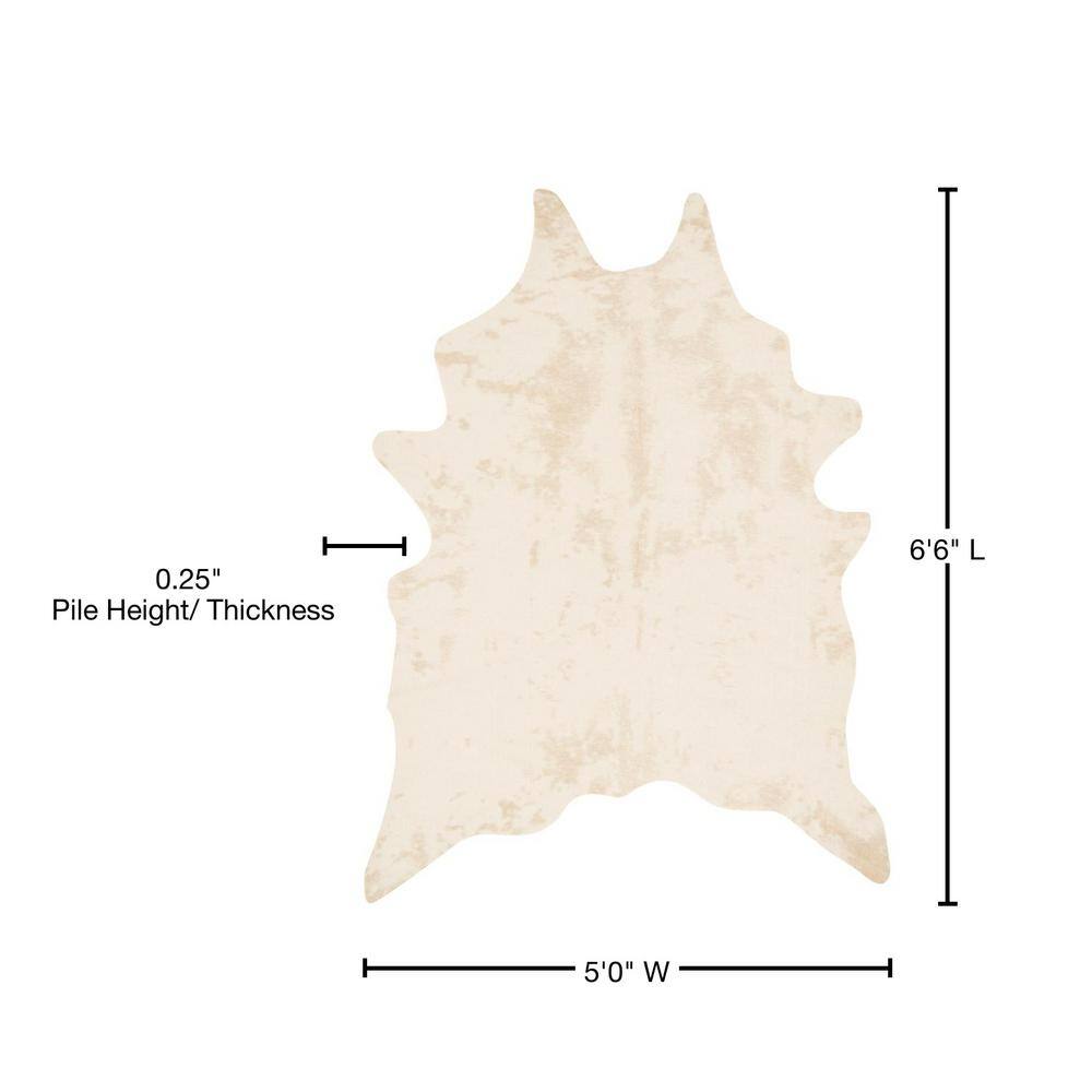 Ivory Faux Cowhide Stain-Resistant Area Rug 5' x 6.5'
