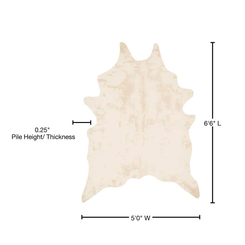 Ivory Faux Cowhide Stain-Resistant Area Rug 5' x 6.5'