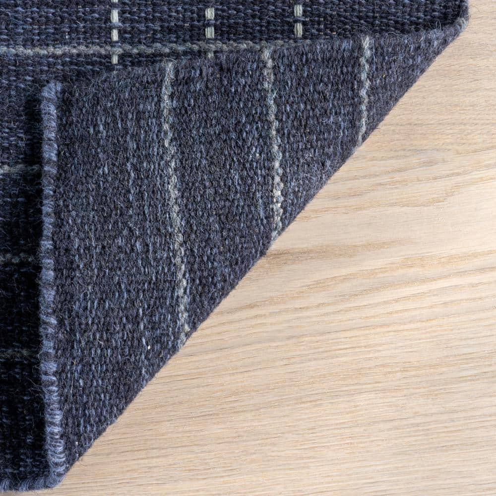 Handmade Blue Wool Rectangular Plaid Area Rug