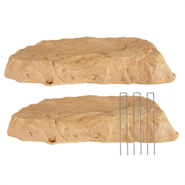 Sunnydaze Flat Artificial Landscape Rocks with Stakes Sand, 2-Pack