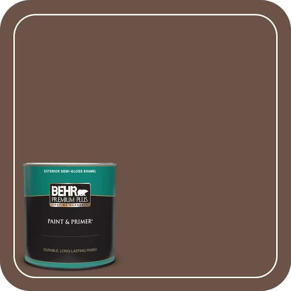 BEHR PREMIUM PLUS 1 qt. #MQ2-05A Authentic Brown Semi-Gloss Enamel Exterior Paint & Primer
