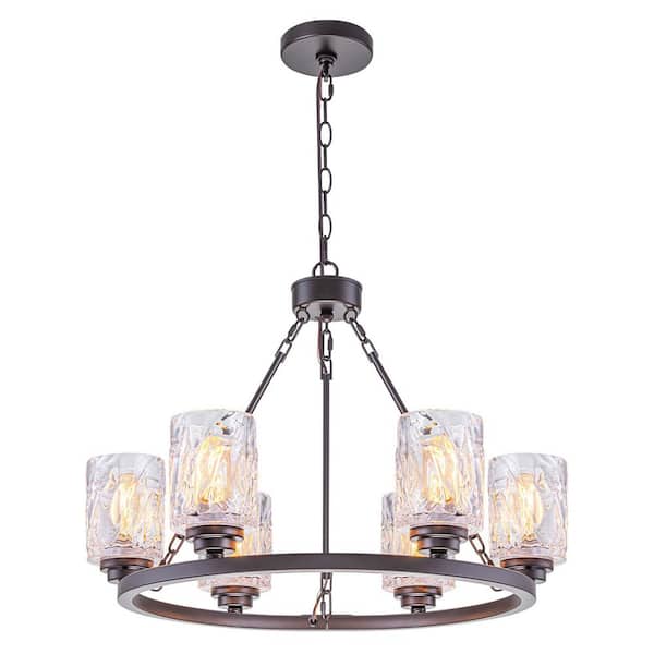 60-Watt 6-Light Modern Brown Ring Pendant Light Chandelier with Clear Glass Shades for Dining Room