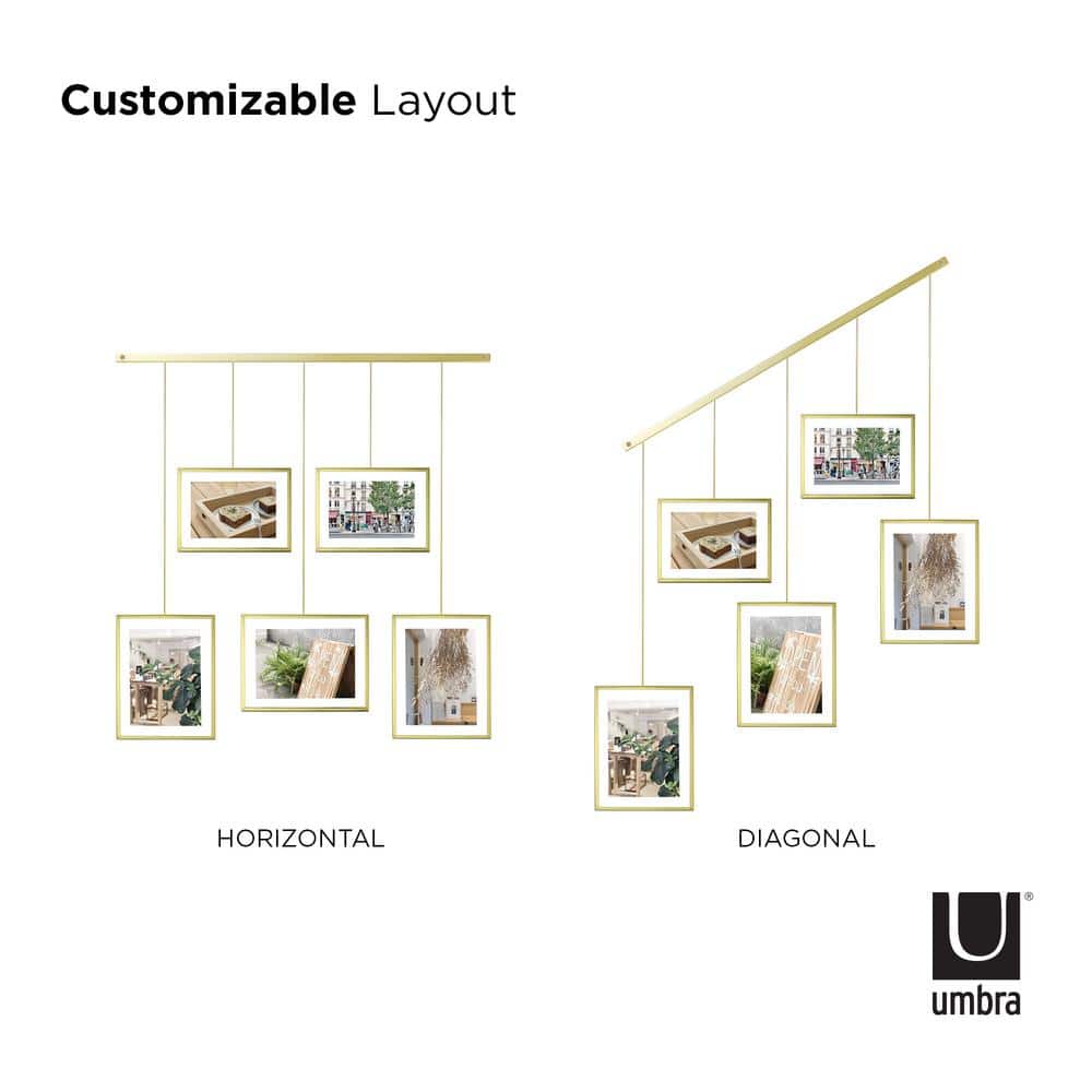 Matte Brass Floating Wall Collage Frame Set, 5-Piece