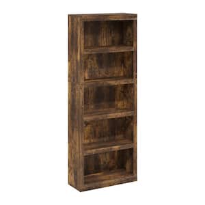 63.54 in. Tall Amber Pine Wood 5-Shelf Bookcase