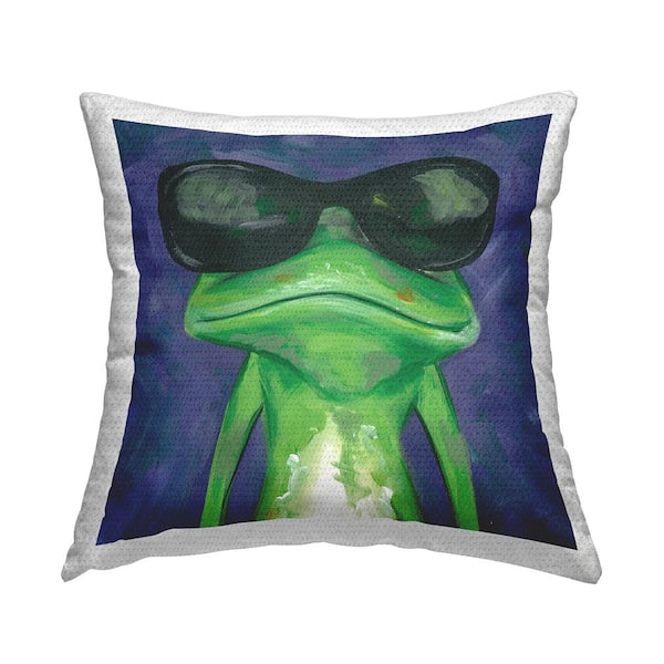 Stupell Industries Funny Frog with Sunglasses Green Square Outdoor Throw Pillow
