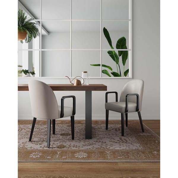 Hillman Modern Light Gray Faux Leather and Velvet Upholstered Dining Arm Chair (Set of 2)