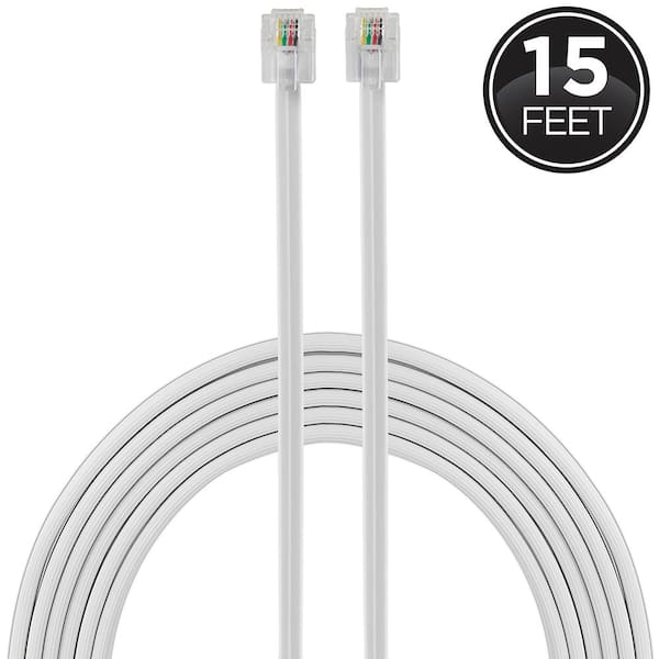 Power Gear 15 ft. Telephone Line Cord with Modular Plugs, White