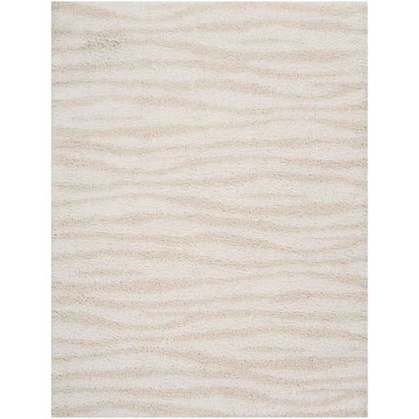 Modern Shag Ivory Beige 8 ft. x 10 ft. Abstract Contemporary Area Rug