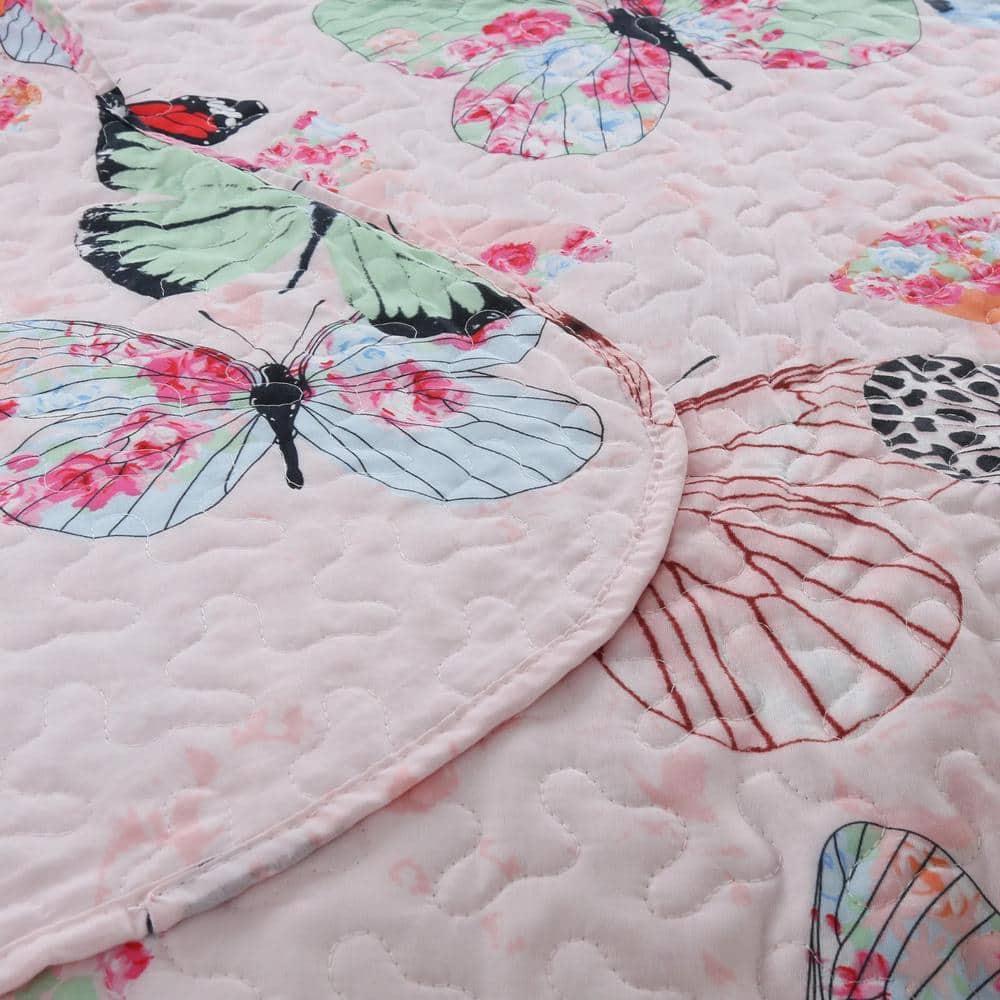 Full/Queen Pink Butterfly Microfiber Kids Quilt Set