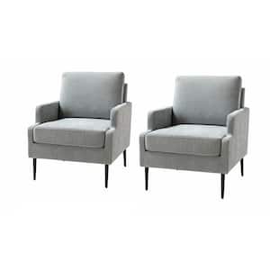Daniel Sage Polyester Arm Chair with Chenille Thin-Notched Armrest and Tapered Metal Legs (Set of 2)